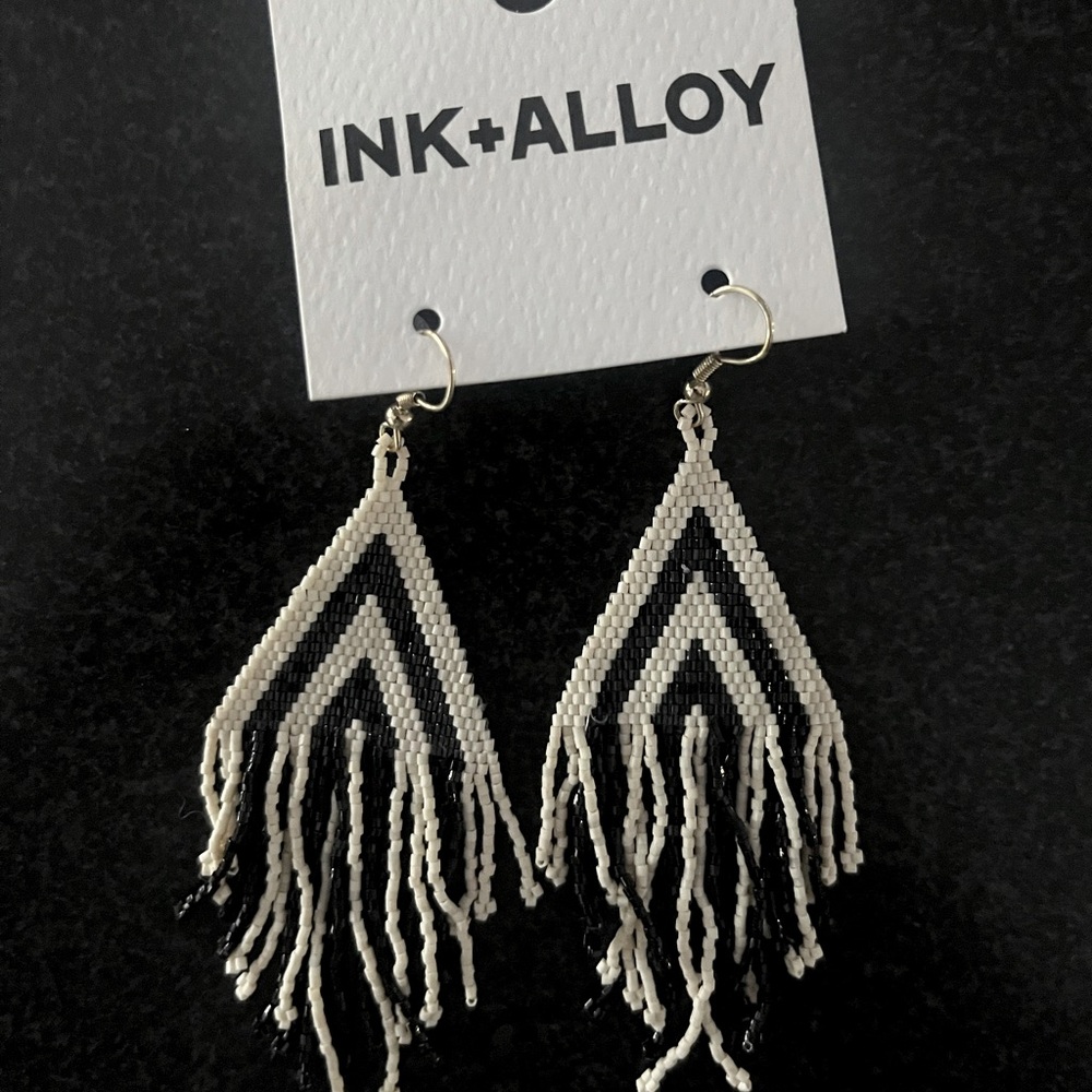 ink + alloy Black and White Beaded Earrings